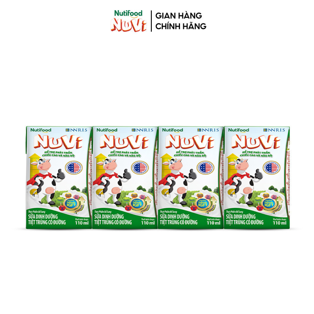 Thùng 48 hộp Sữa Dinh Dưỡng Tiệt Trung Nuvi Có Đường 110ml - Tăng Đề Kháng, Phát Triển Chiều Cao
