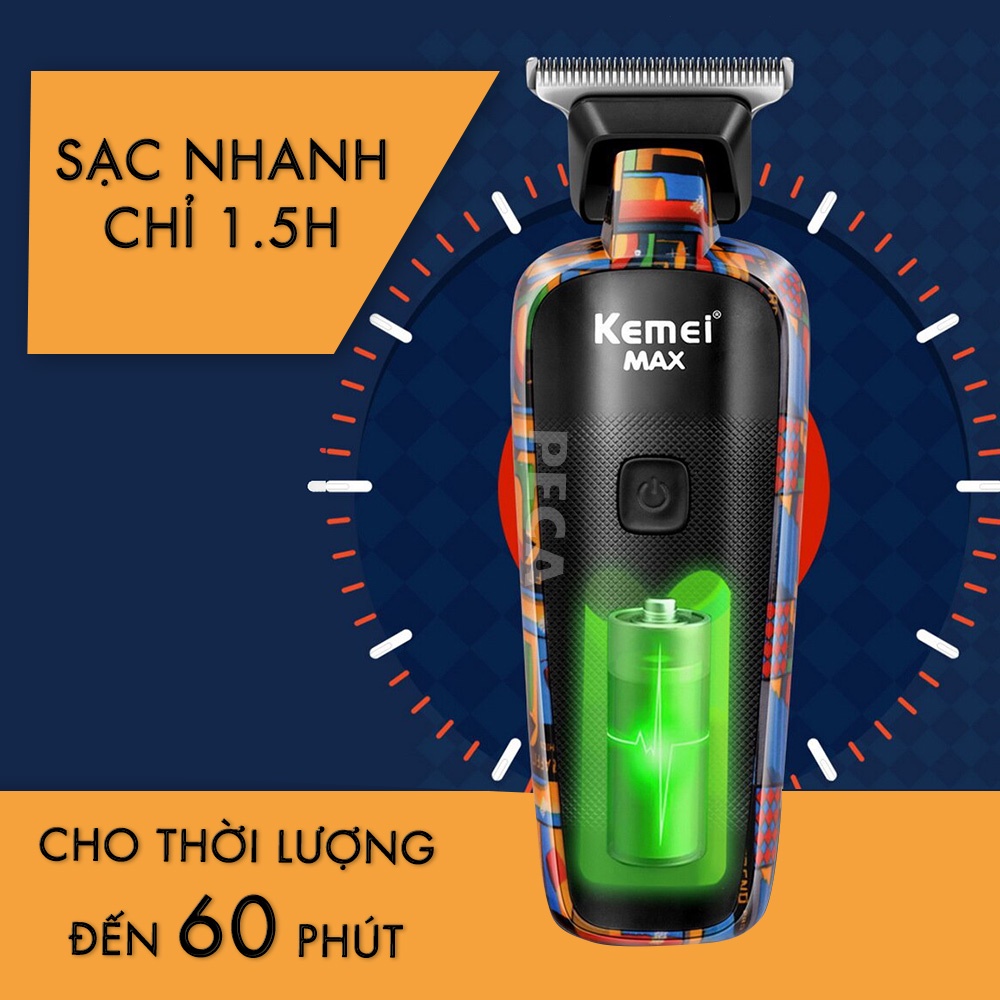 Tông đơ chấn viền cao cấp Kemei KM-MAX5090 phiên bản trend màn hình LCD hiển thị sạc nhanh USB có thể cắt tóc, cạo đầu, fade trắng chân tóc, bấm viền