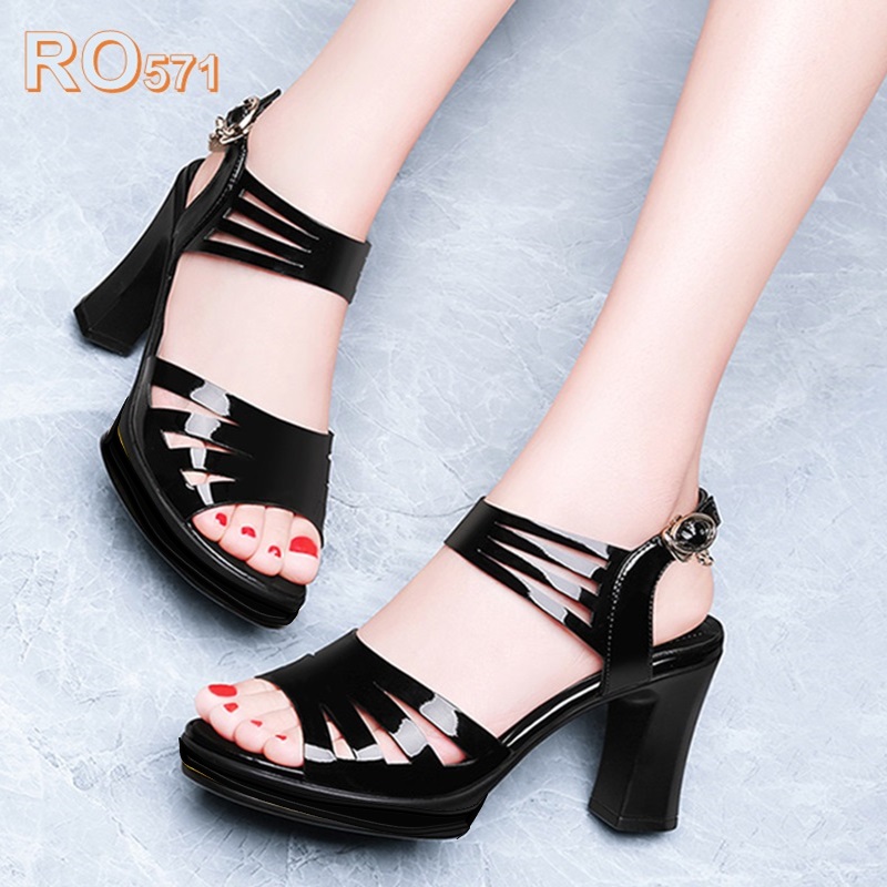 Giày sandal cao gót ROSATA RO571 cao 8p - đen, chì - HÀNG VIỆT NAM - BKSTORE