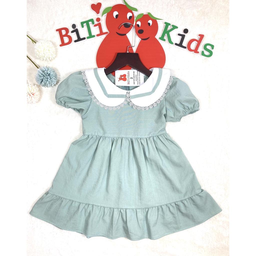 Đầm bé gái,váy trẻ em vải Linen cao cấp cổ sen phối ren siêu yêu ,BITIKIDS size 1 đến 8 tuổi.