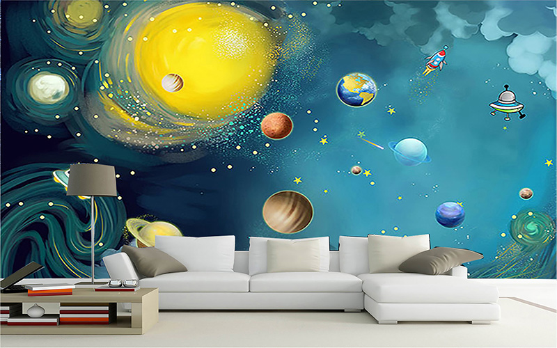 (HCM) Tranh dán tường, dán trần 3d hành tinh, vũ trụ galaxy 3 có sẵn keo,dễ dán(có in theo kích thước yêu cầu)