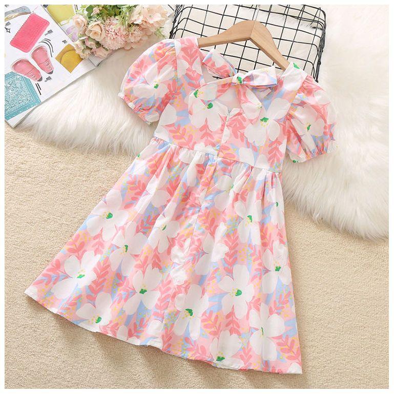 DONGSHOP HOT Cô gái hoa đầm mùa hè trẻ em nhất lưới màu hồng váy cô gái nhỏ công chúa váy túi