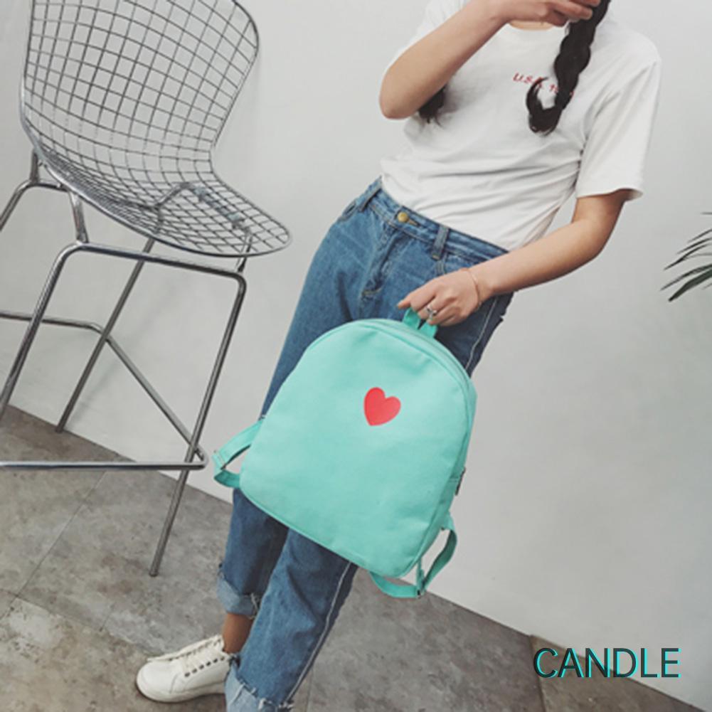 Ba Lô Mini Vải Canvas In Họa Tiết Trái Tim Đơn Giản Cho Nữ