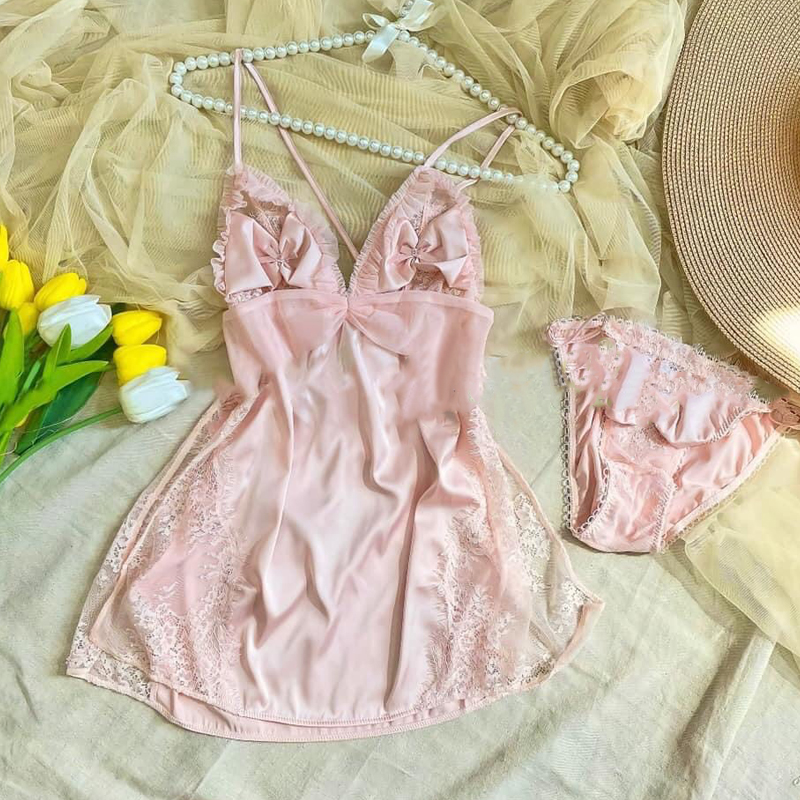 Váy ngủ sexy Q130 - váy ngủ nữ - Đầm ngủ nữ hai dây vải lụa satin cao cấp