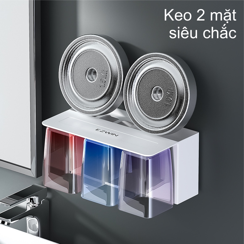 Kệ dán tường đựng bàn chải, kem đánh răng kèm ly súc miệng hút từ