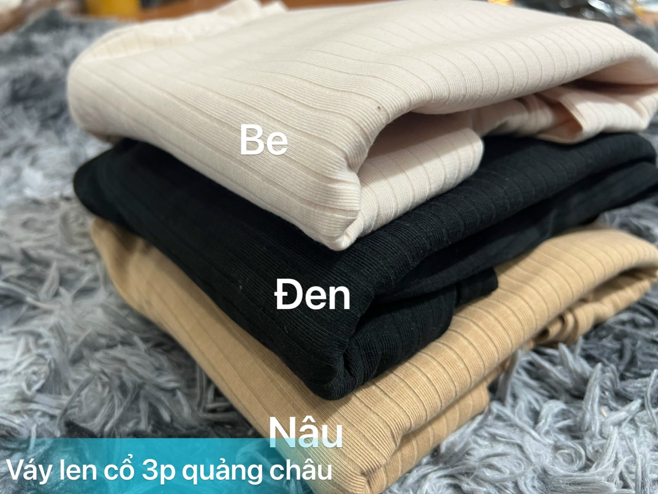 váy len suông dài tay cổ lọ, đầm dáng dài thu đông vải len gân to hàng quảng châu