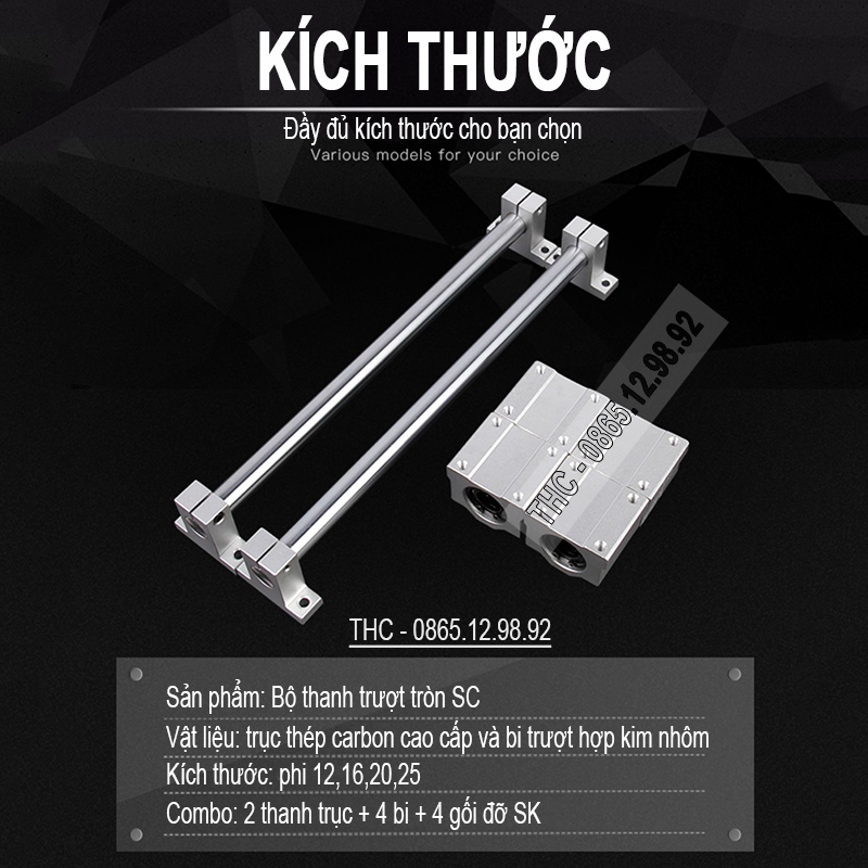 Bộ thanh ray trượt tròn phi 12mm