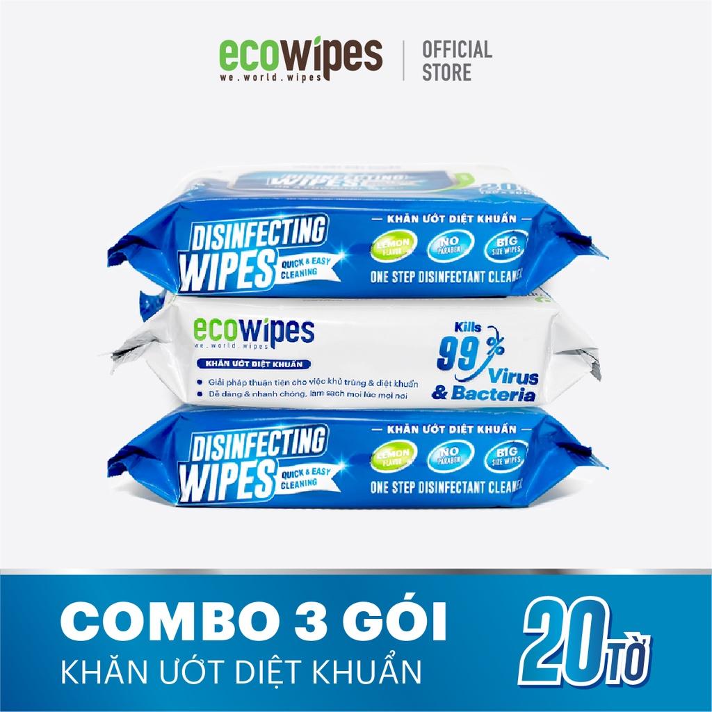 Combo 03 gói khăn giấy ướt diệt khuẩn Disinfecting Wipes gói 20 tờ diệt 99,9% vi khuẩn hương chanh dịu nhẹ không kích ứng da