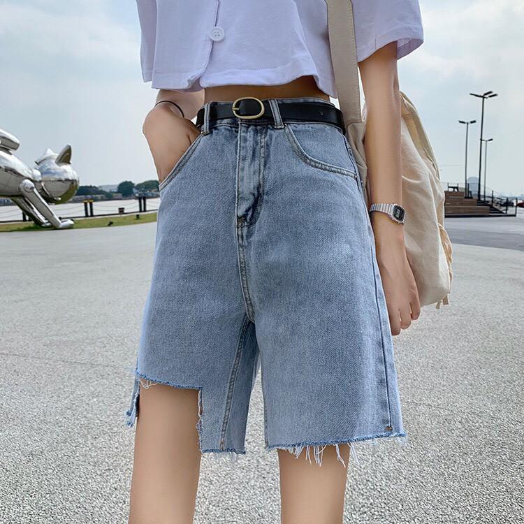 Quần Short Jean Cạp Cao Rách Gấu Phong Cách Ulzzang_C18