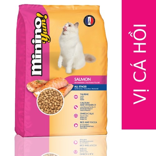 9KG Thức ăn cho mèo Minino Yum Salmon - Thức ăn hạt cho Mèo Vị Cá Hồi