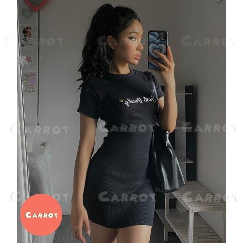 Đầm body ôm tay ngắn đen trắng thêu thun co giãn thiết kế carrotxinhdep