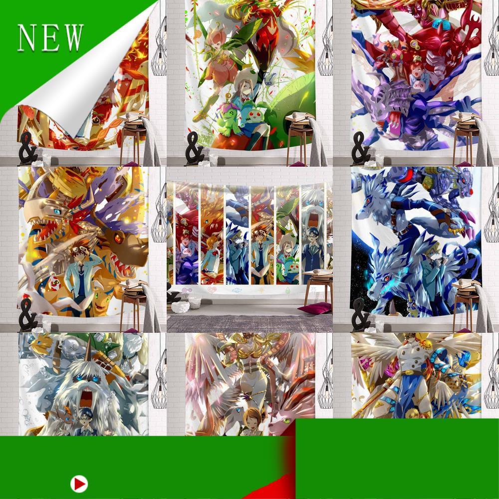 Thảm Treo Tường Trang Trí Phòng Khách / Phòng Ngủ Họa Tiết Anime Digimon Độc Đáo