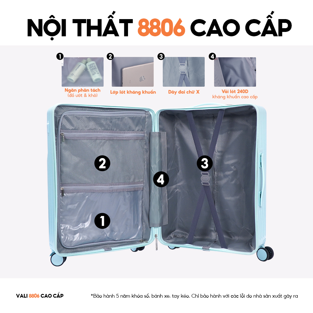 Vali Du Lịch B Bamozo 8806 Cao Cấp Size 20/24inch Có Ngăn Đựng LapTop - LỖI 1 ĐỔI 1 TRONG 30 NGÀY