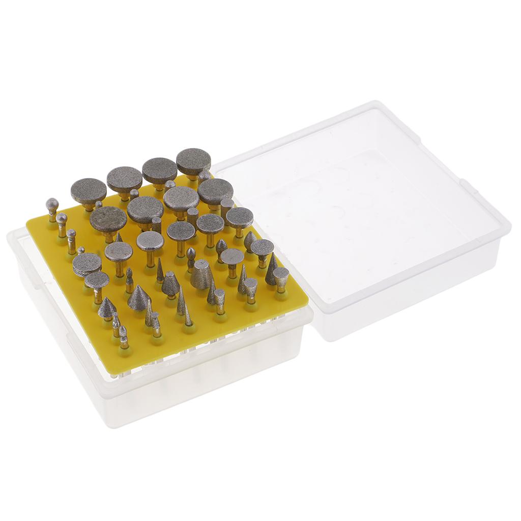 50 Pieces Professional Quality 1/8-Inch Shank Diamond Coated Rotary Burrs Set Fits Rotary Tools,Diamond Burr Set for Jewelry,Glass,Stone,Ceramic