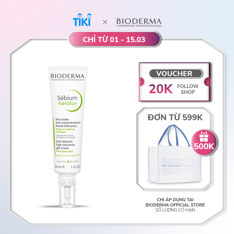 Kem dưỡng hỗ trợ giảm mụn chuyên sâu cho da mụn nhẹ đến trung bình Bioderma Sébium Kerato+ 30ml