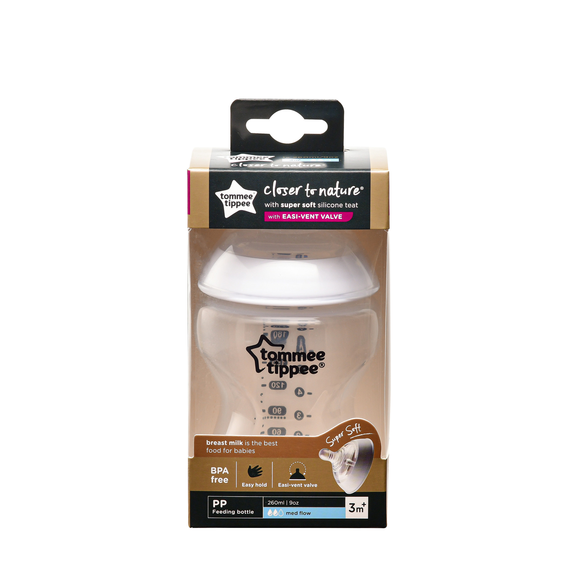 Bình sữa ty siêu mềm tự nhiên Tommee Tippee Closer to Nature 260ml, núm ty đi kèm 3-6 tháng