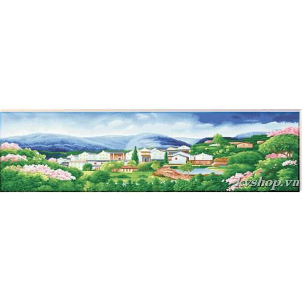 Tranh đính đá phong cảnh làng quê - 150 x 46 cm - tự đính