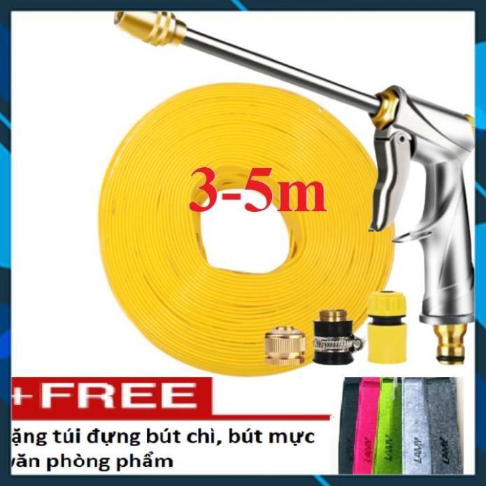 ️ Bộ dây vòi xịt nước rửa xe,tưới cây ,tăng áp 3 lần,loại 3m,5m 206701-2đầu đồng,cút,nối đồng+ túi đựng bút