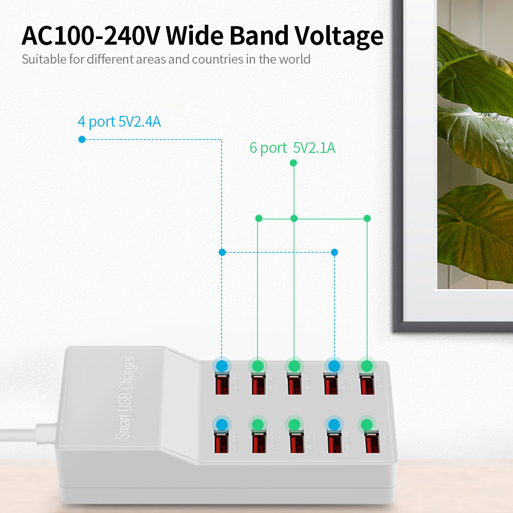 Bộ Sạc 10 Cổng USB 50W WLX-T8 Sạc Nhanh Cho Điện Thoại Di Động / Máy Tính Bảng