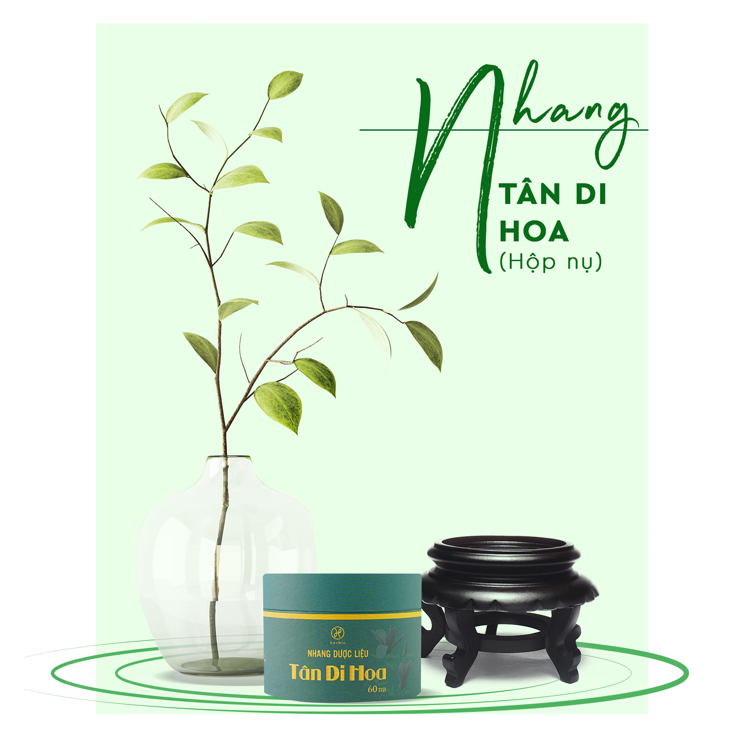 Nhang cây dược liệu thơm sạch, ít khói Tân Di Hoa Herbio - Hương thơm giúp thông mũi, giảm đau mỏi xương khớp - An toàn dùng trong gia đình - Ống/Hộp 40cm x 90 cây