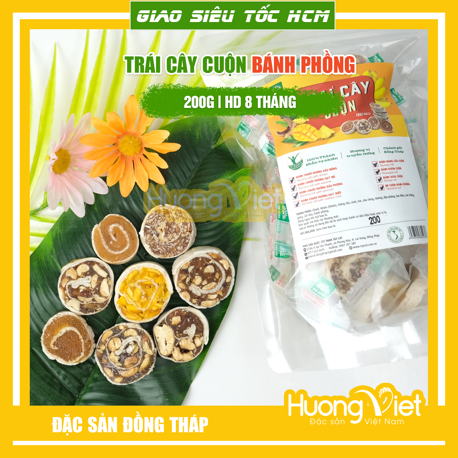 Mứt trái cây cuộn thập cẩm 8 vị hiệu Tư Bông, đặc sản Đồng Tháp, bánh mứt đãi Tết