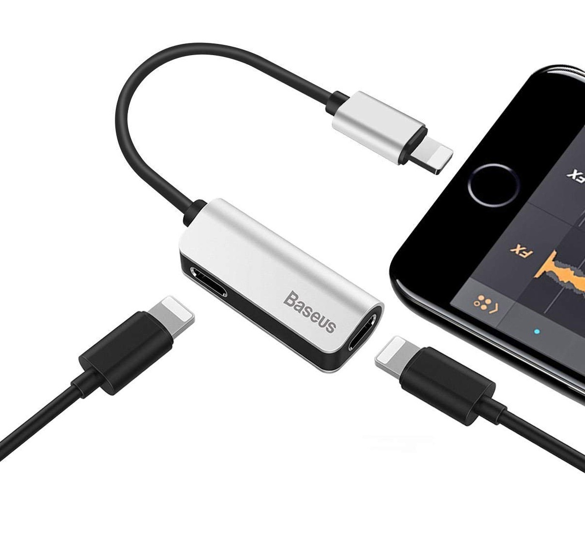Bộ chia cổng Baseus L37 kết nối iPhone 1 thành 2 chất liệu dây tròn siêu bền vừa nghe nhạc ,sạc pin, truyền data - Hàng chính hãng