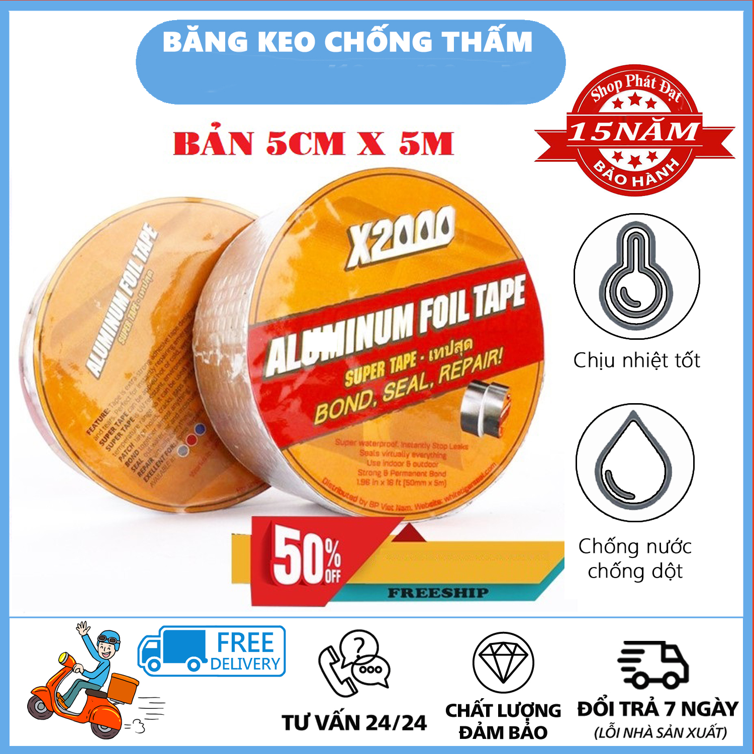 Băng keo chống thấm X2000 tường nhà, mái tôn dán bể nước ,.....đa năng trên mọi vật liệu