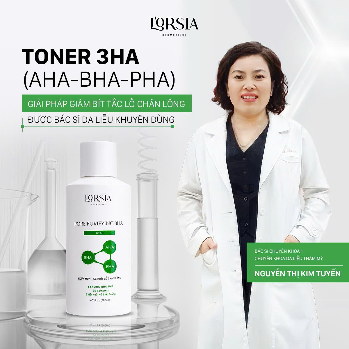 Toner L’orsia ngừa mụn, se khít lỗ chân lông 3HA (AHA – BHA – PHA) 200ml