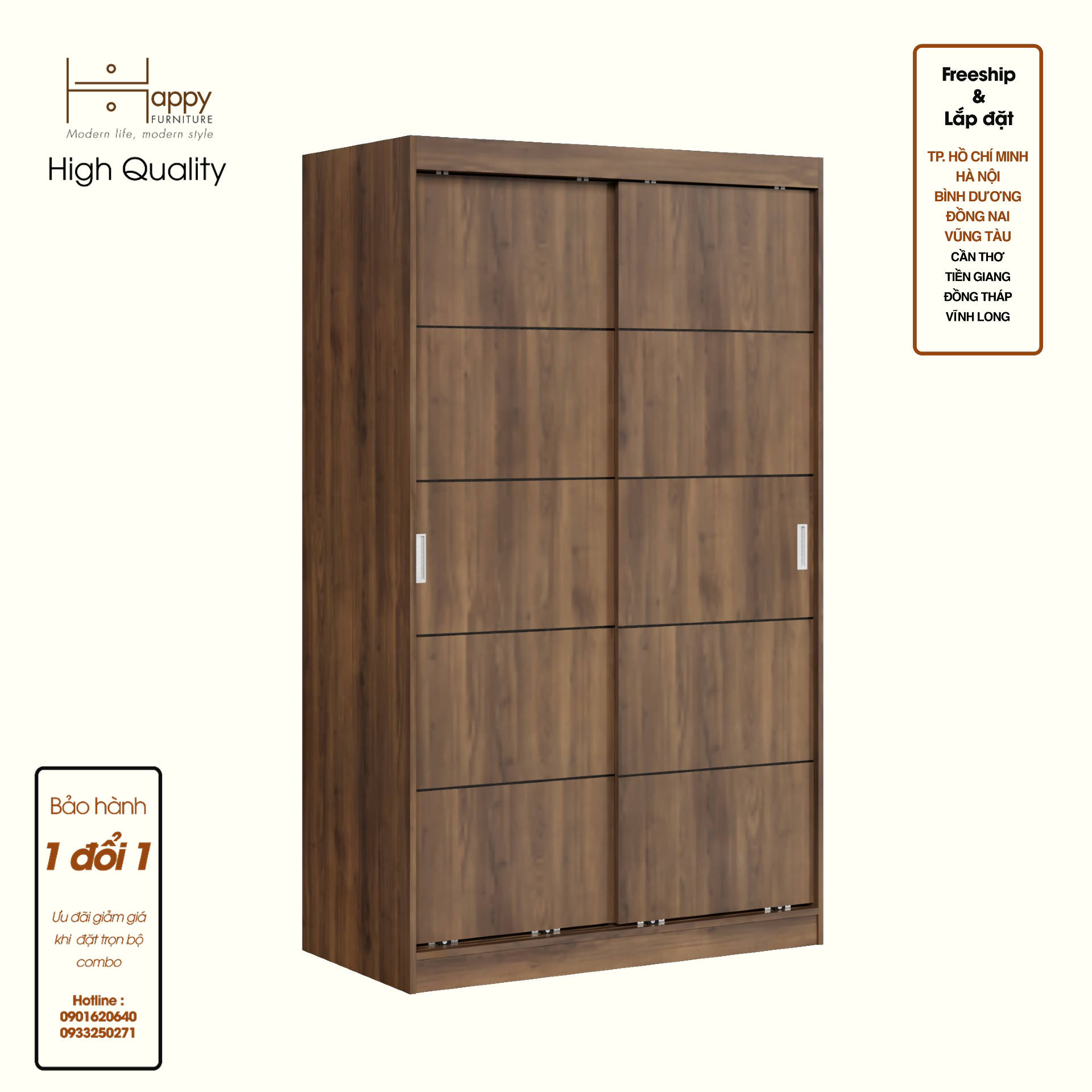 HAPPY FURNITURE , Tủ treo quần áo cửa lùa - RUNI , TCL_005 , 120cm x 60cm x 203cm