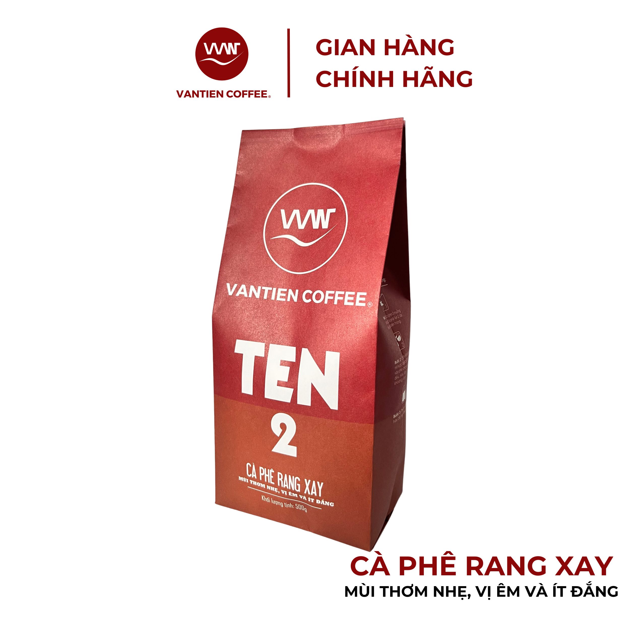 Combo 2 gói Cà phê rang xay Vantien Coffee Ten 2 mùi thơm nhẹ, vị êm và ít đắng 500g/gói