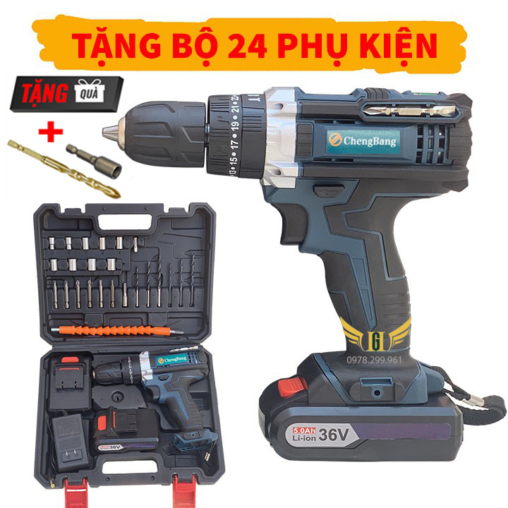 Máy Khoan Pin Bắn Vít 36V - 2 Pin Chuẩn - Full Phụ Kiện 24 Chi Tiết - 100% Lõi Đồng