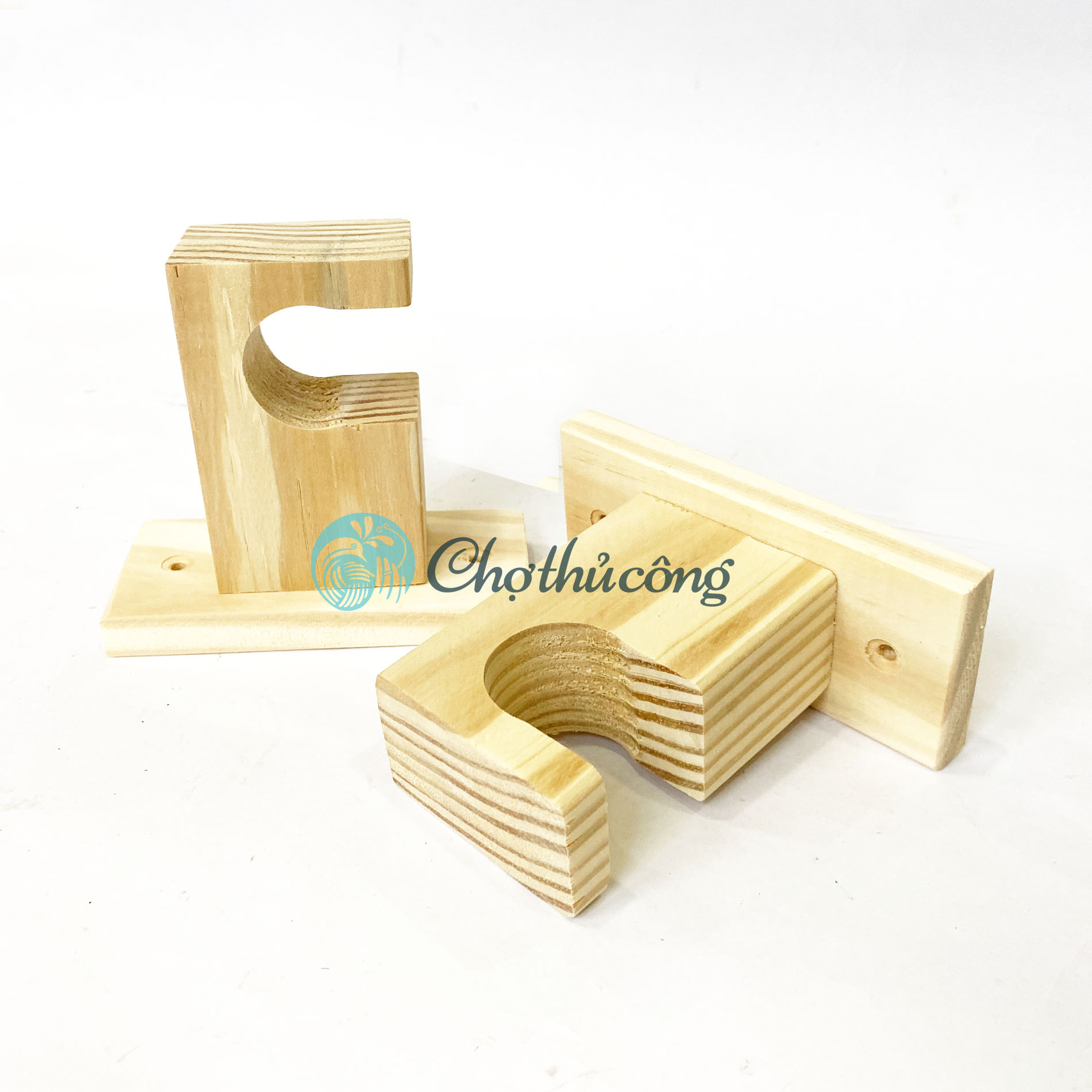 Trọn bộ phụ kiện treo rèm gỗ thông gồm thanh treo rèm gỗ 1-1m6 có chốt chặn trượt + bát đỡ bán nguyệt - Phụ kiện rèm cửa trang trí