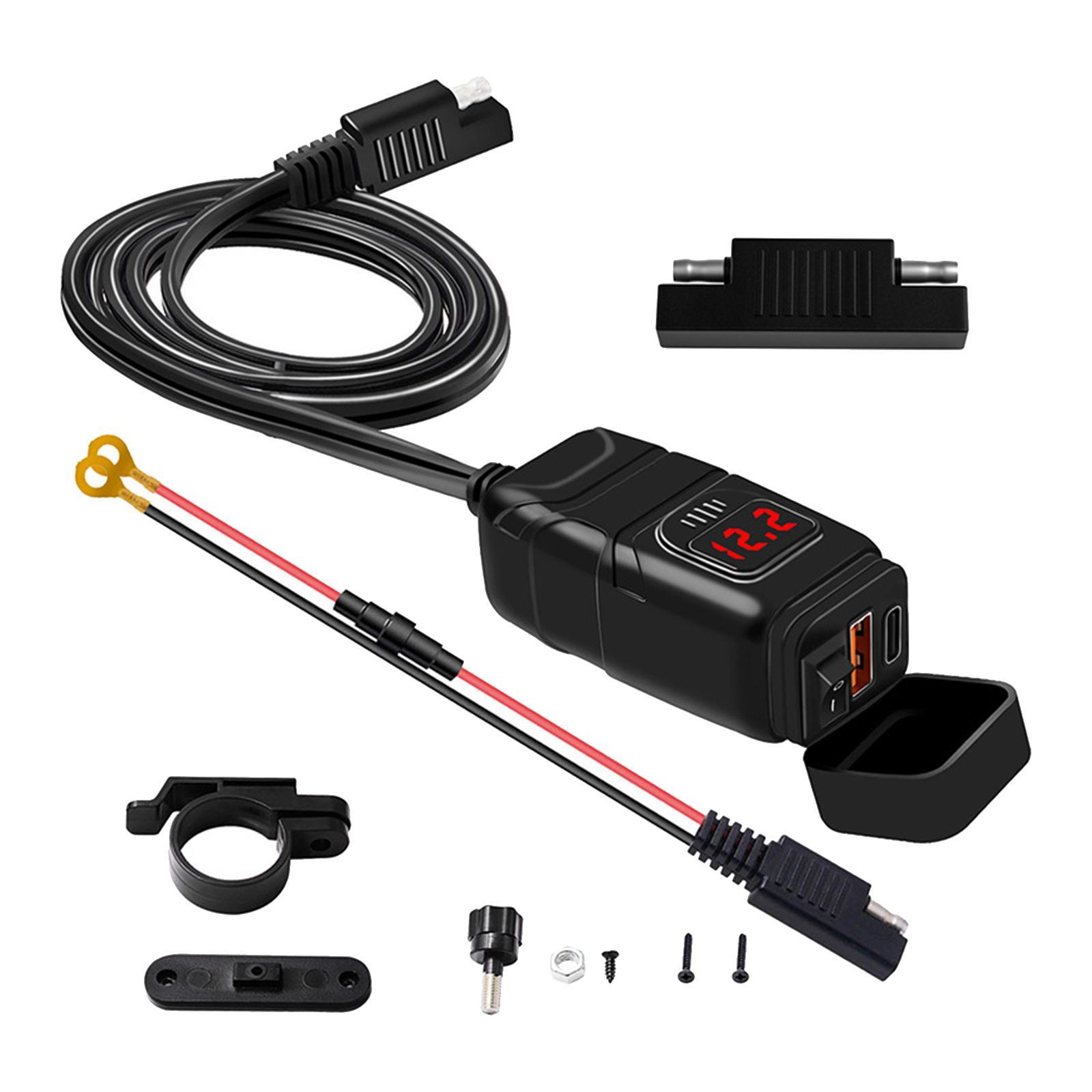 Motorcycle USB Charger Type C PD and .0 Fast Charging SAE to USB Adapter Red
