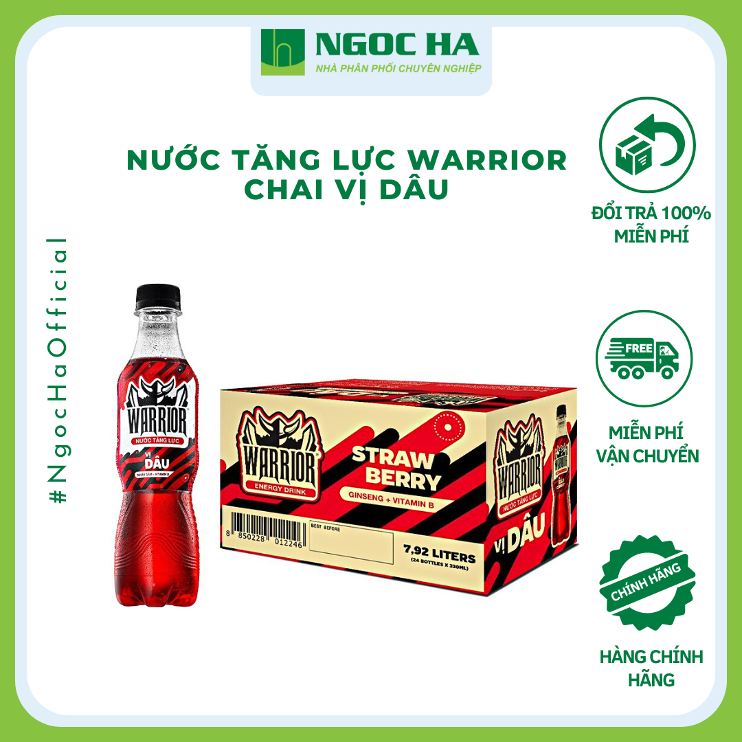 Hình ảnh (Thùng) Nước Tăng Lực Warrior vị dâu chai 330ml