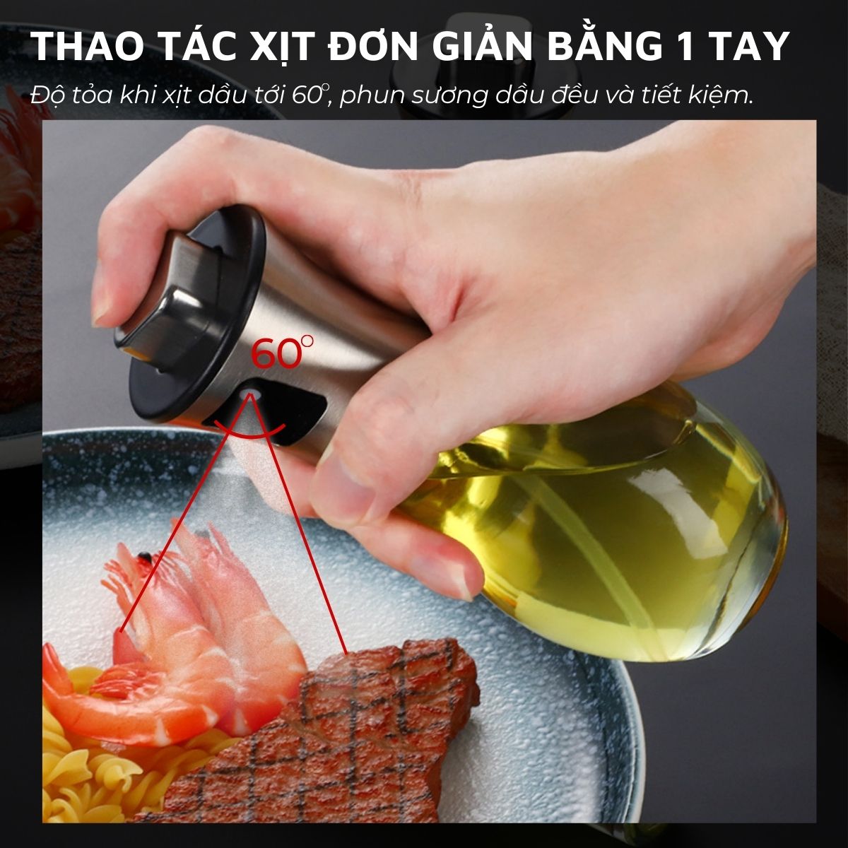 Bình xịt dầu ăn DandiHome dạng phun sương kèm phễu sử dụng cho vỉ nướng, nồi chiên không dầu trong nhà bếp