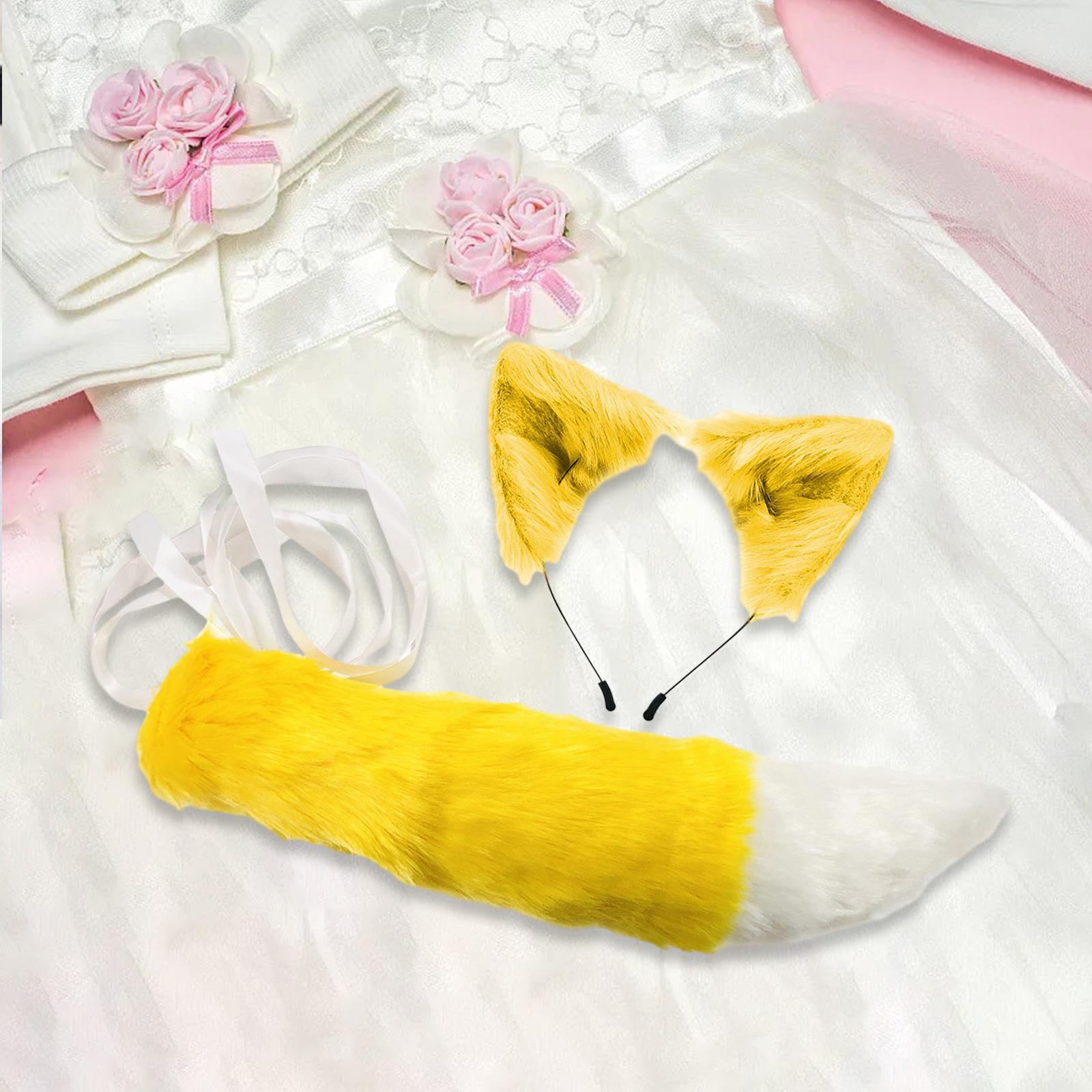 Faux  Ears and Tail Set Animals Ears and Long Tail for Holiday Stage Show