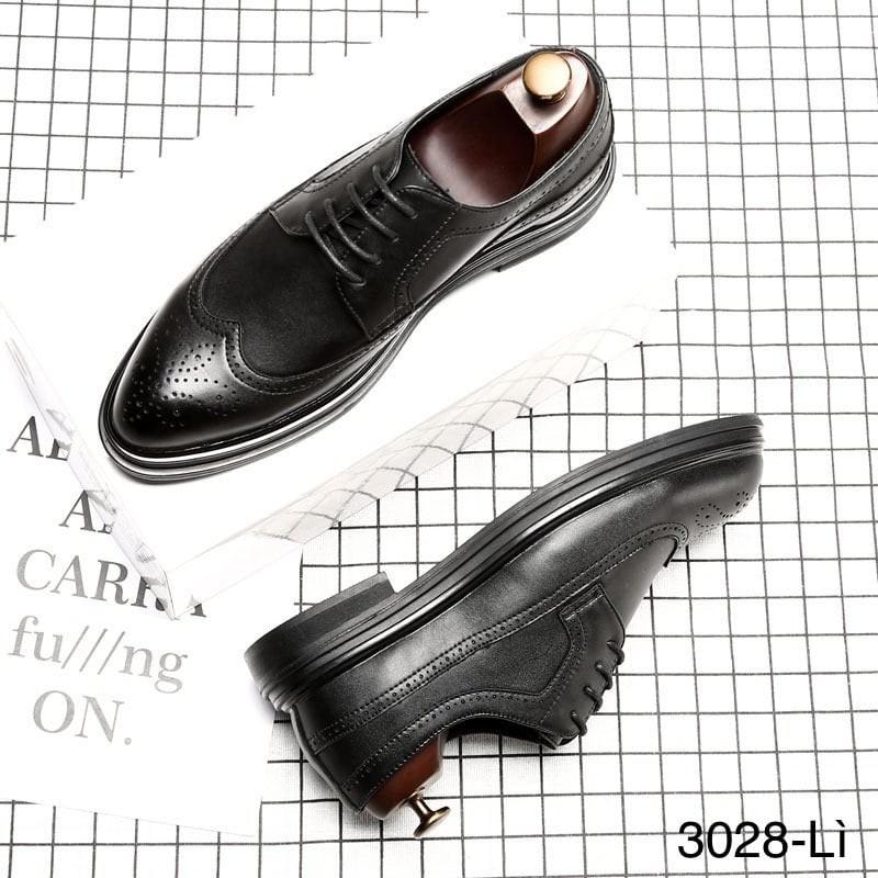 Giày derby wingtip da bò, giày da nam buộc dây