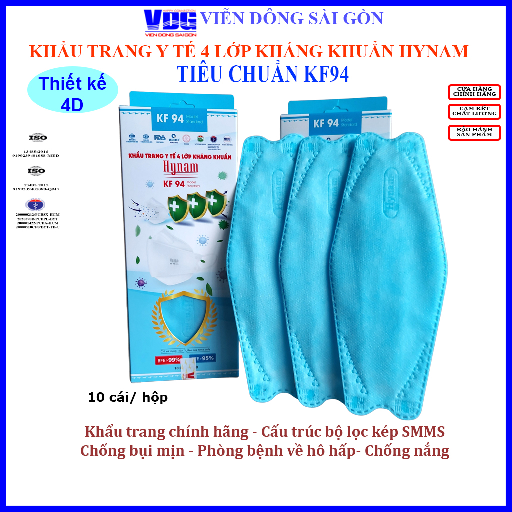 Thùng 500 cái khẩu trang KF94 Hynam - Khẩu trang y tế 4 lớp kháng khuẩn thiết kế 4D, chất lượng, đẹp, lọc bụi mịn - Đạt các chứng chỉ ISO 13485, ISO 9001