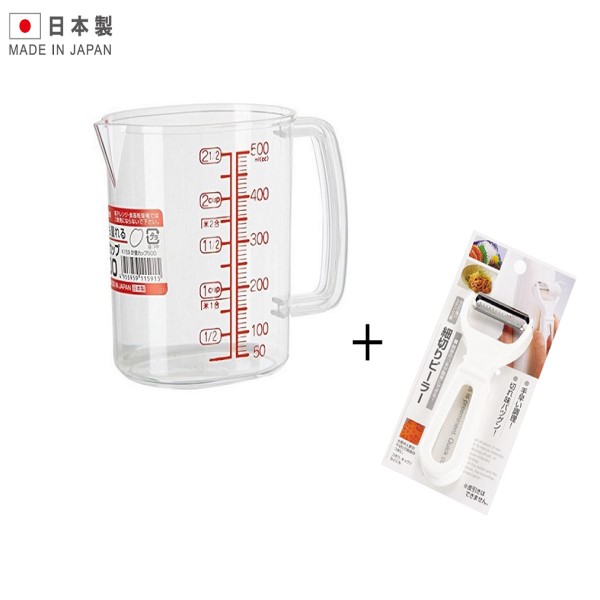 Combo dụng cụ nạo củ quả lưỡi inox cao cấp + ca đong có vạch chia 500ml - made in Japan