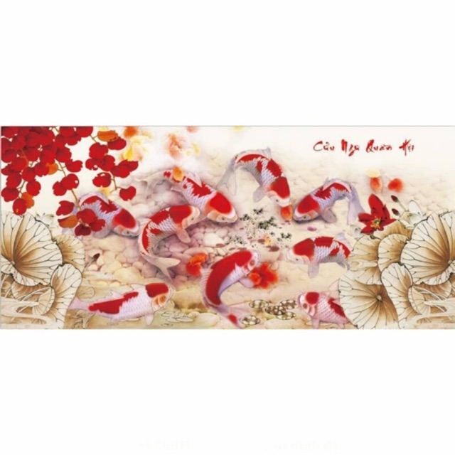 Tranh đính đá Cửu ngư quần hội 120x60cm - chưa đính