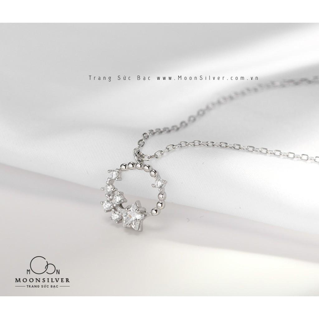 Dây chuyền bạc moonsilver, vòng cổ bạc nữ s925 vòng tròn những ngôi sao đính đá