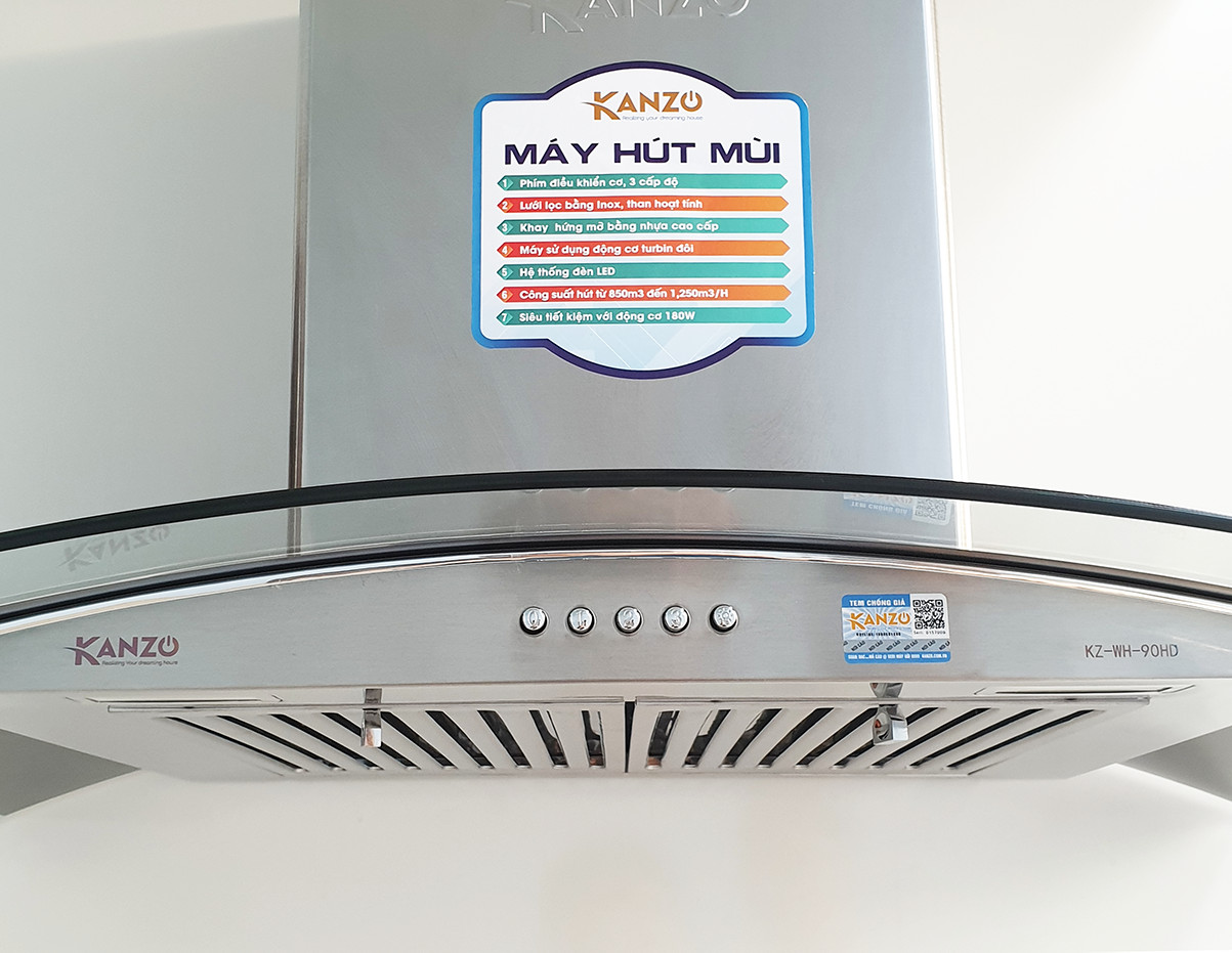 Hút mùi kính cong 900mm Kanzo KZ-WH-90HD Bảo hành 2 năm - Hàng chính hãng