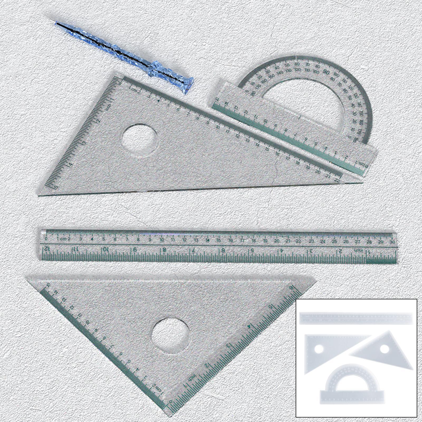 4x Ruler Silicone Protractor Right Angle Triangle Ruler W/