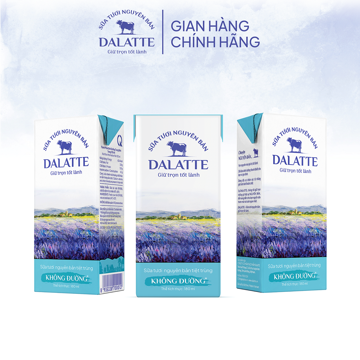 Thùng 48 hộp DALATTE 180ml SỮA TƯƠI NGUYÊN BẢN tiệt trùng - Không đường - Giữ trọn nguyên bản, trao trọn tốt lành