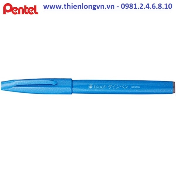 Bút lông viết thư pháp hiện đại Pentel SES15C-S màu xanh da trời; Calligraphy Fude Touch Sign - Sky blue