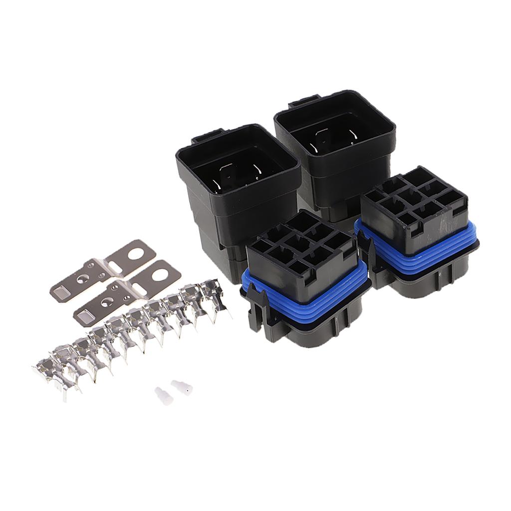 2 Set 40A AMP DC 12V 4 Pin Relay Socket Base Terminals Car Motorcycle Boat