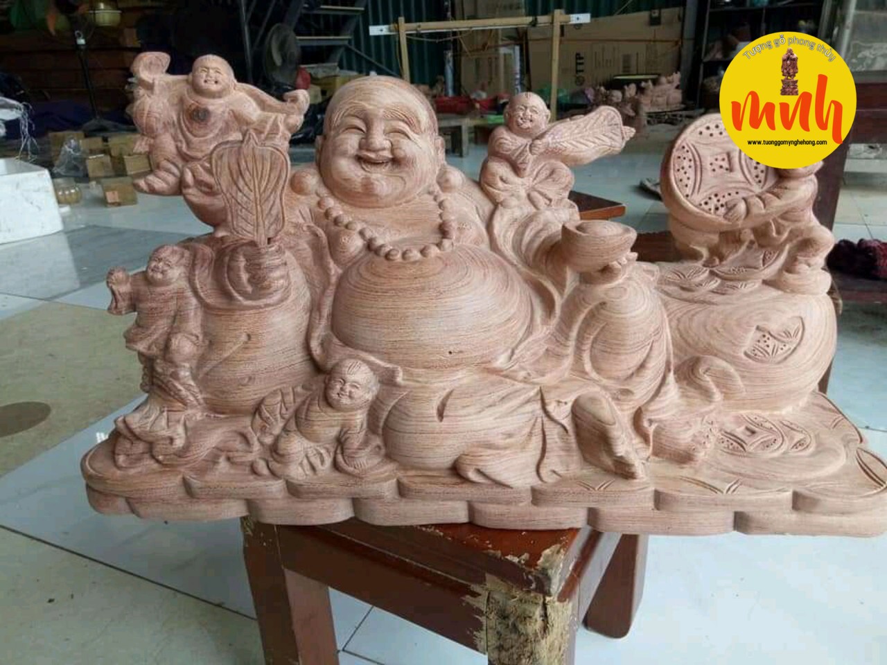 Tượng Phật Di Lặc Ngũ Phúc Ngồi Xoài Kích Thước 45x23x19cm