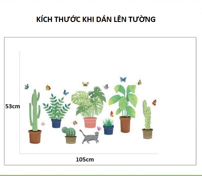 Decal dán tường chậu cây hoa lá màu sắc tươi mát