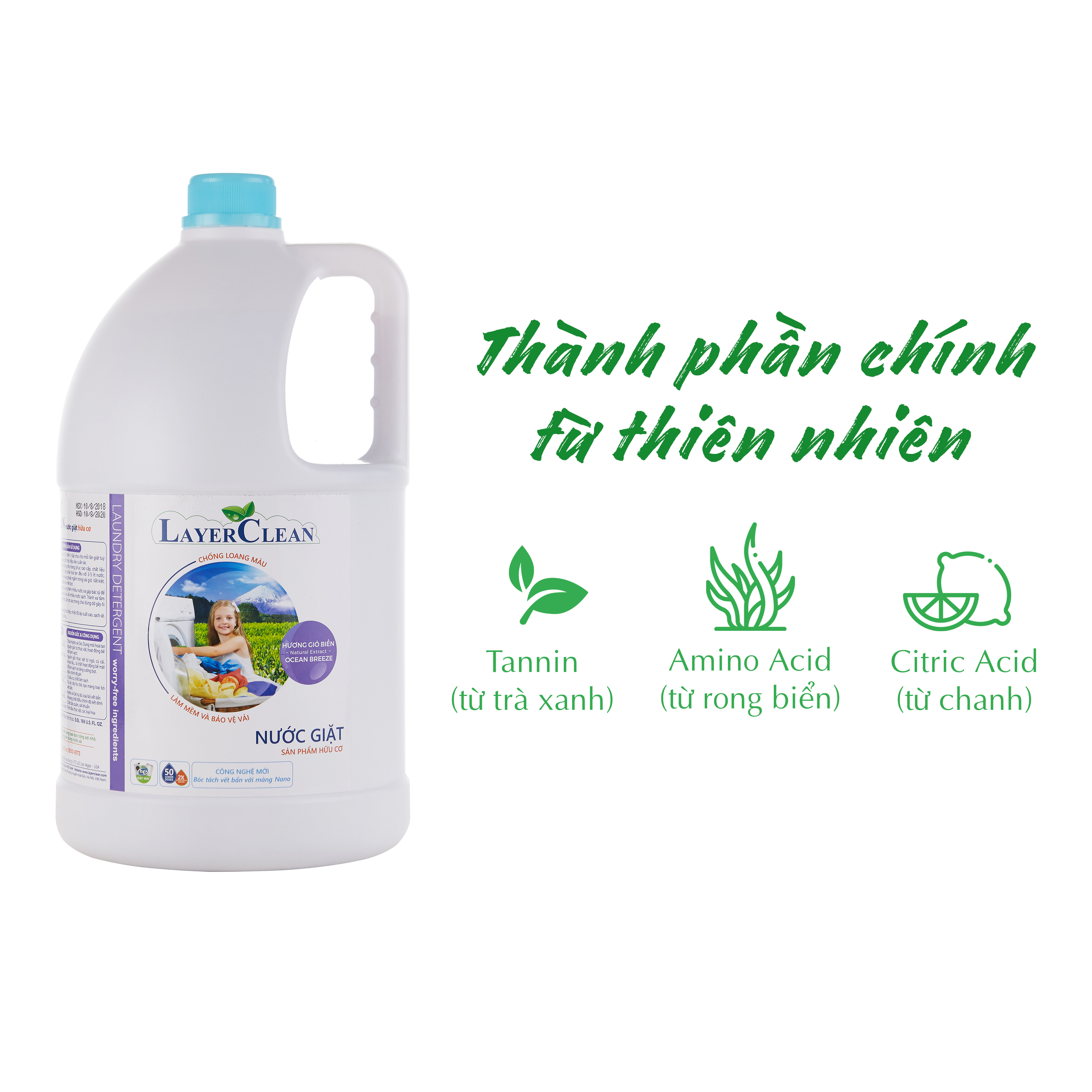 Nước giặt hữu cơ truyền thống Layer CLean, sạch bóng tự nhiên, an toàn thân thiện