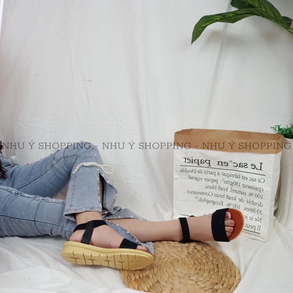 Giày sandal nữ đi học quai hậu bo chun quai ngang đế 2cm hình chụp thật-tb ngang to